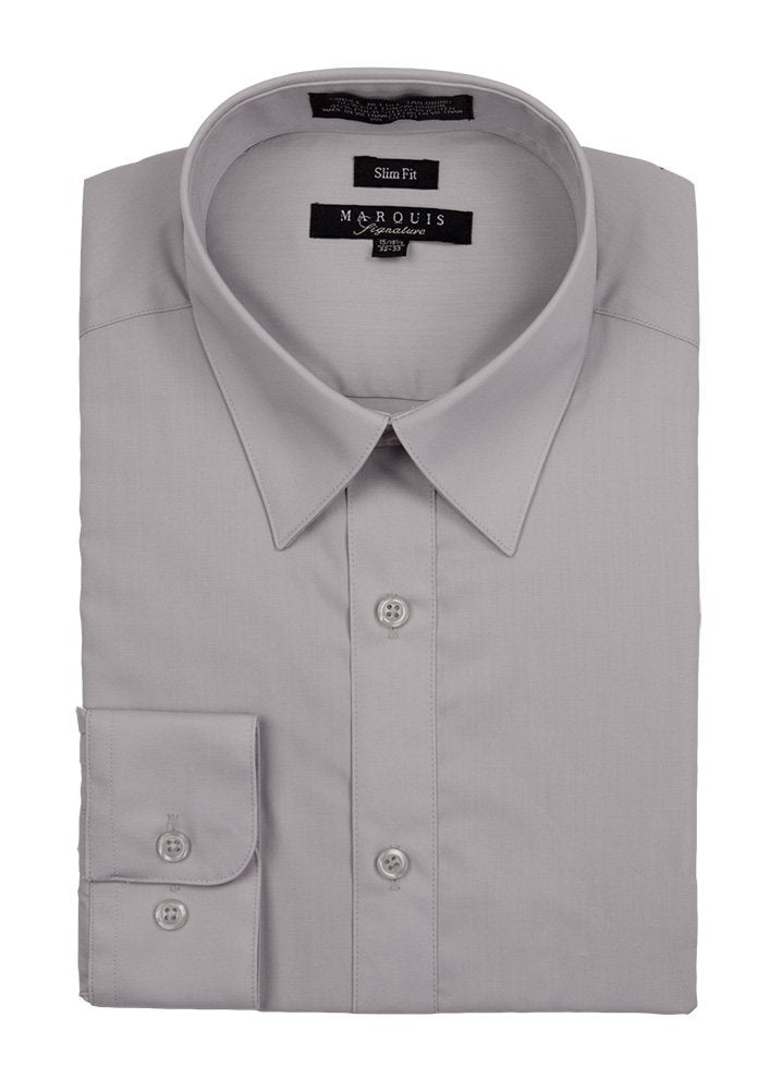 Light Grey Men long sleeve dress shirt slim fit