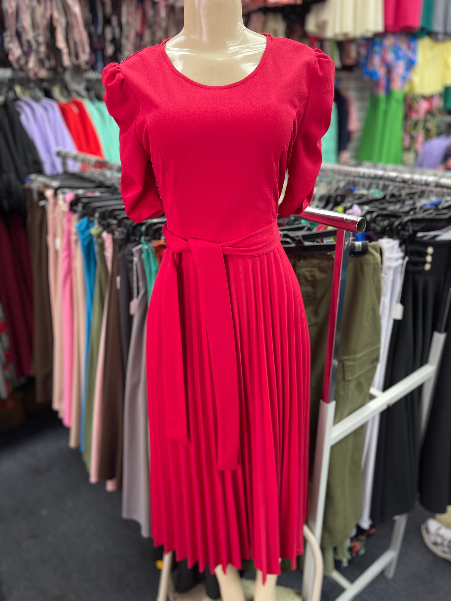 Olivia Pleated Dress Red