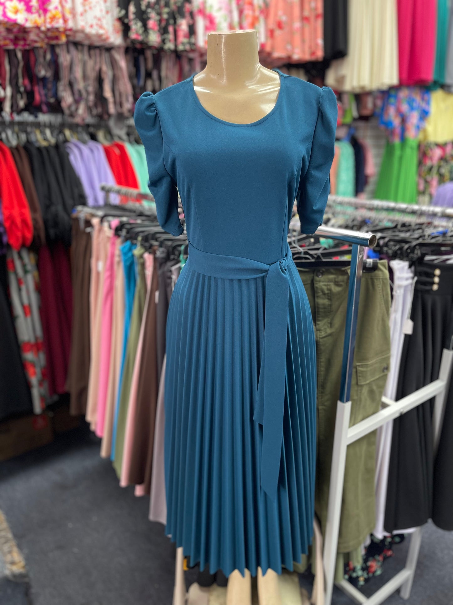 Olivia Pleated Dress Dark Teal