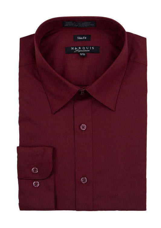 Burgundy Men long sleeve Dress shirt slim fit