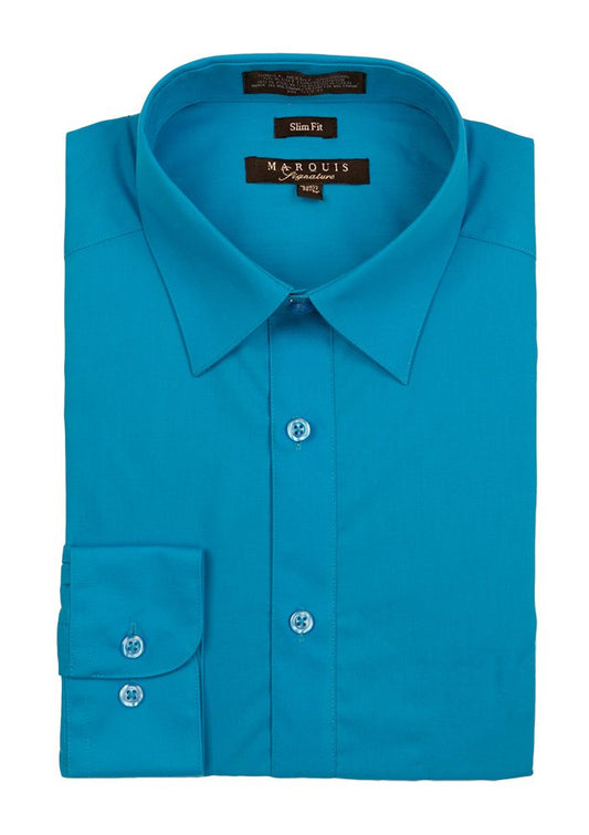 Caribbean Blue Men's long sleeve dress shirt slim fit