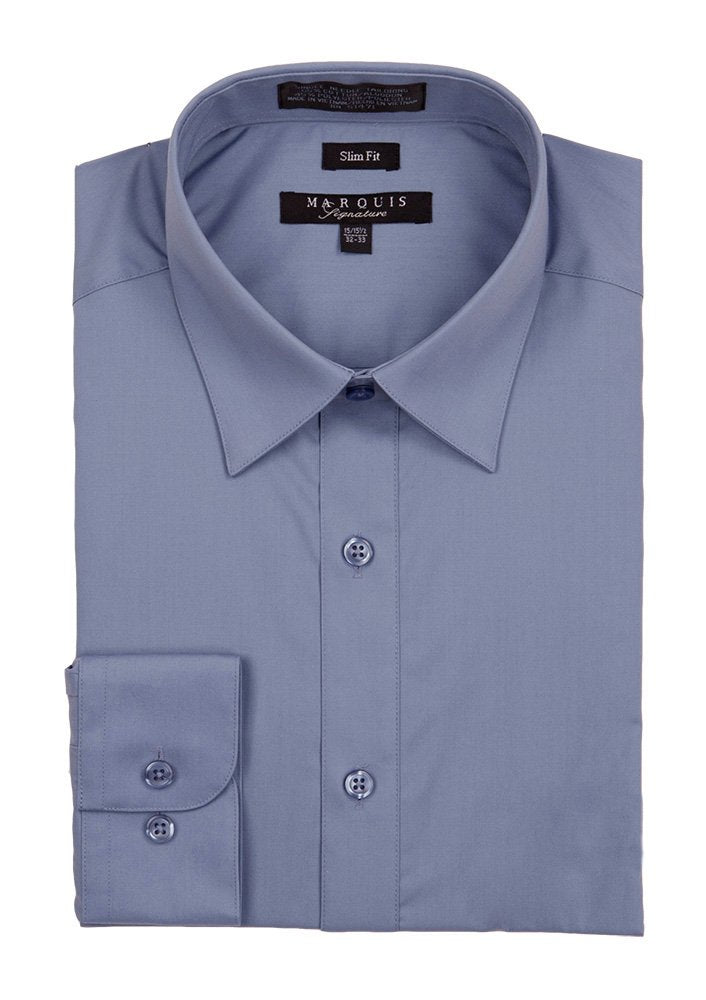 Steel Blue Men long sleeve dress shirt slim fit