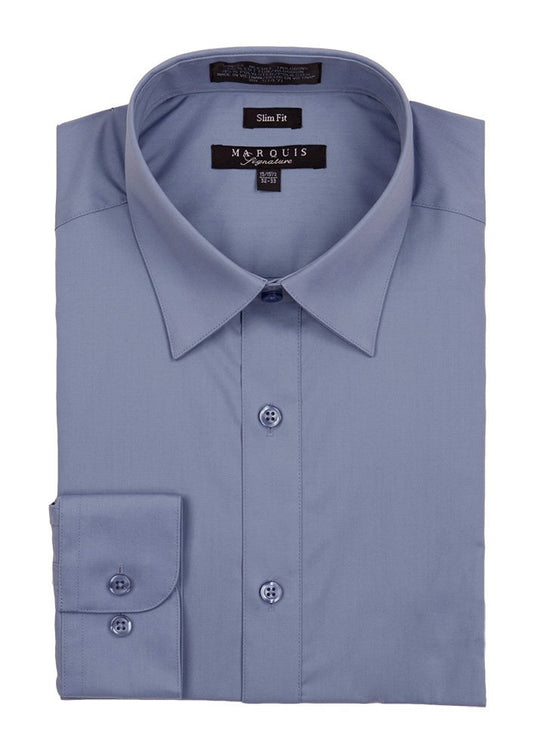 Steel Blue Men long sleeve dress shirt slim fit