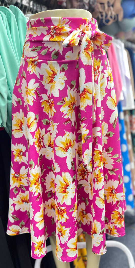 Midi floral skirt hot pink