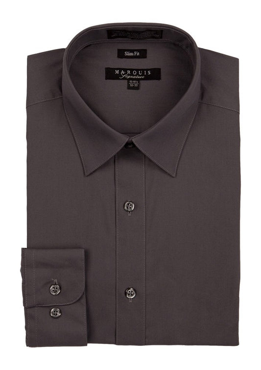 Dark Grey men long sleeve dress shirt slim fit