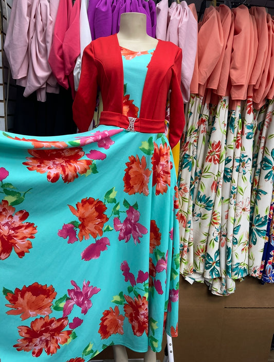 Red mint Floral dress