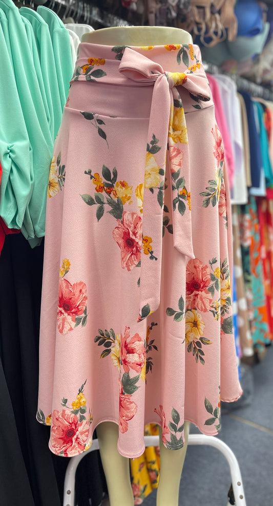 Mid floral skirt pink