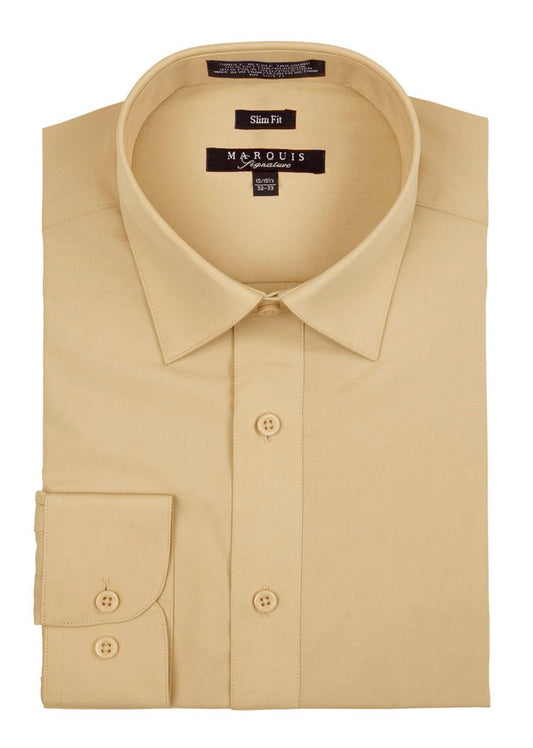 Sand Tan Men long sleeve dress shirt slim fit