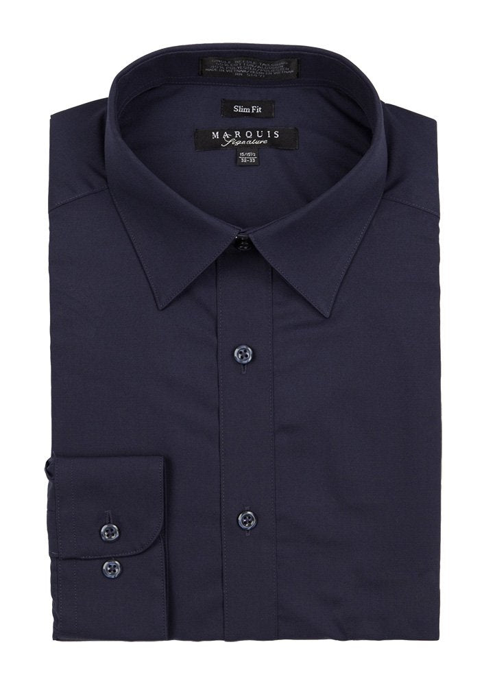 Navy Blue Men long sleeve dress shirt  slim fit