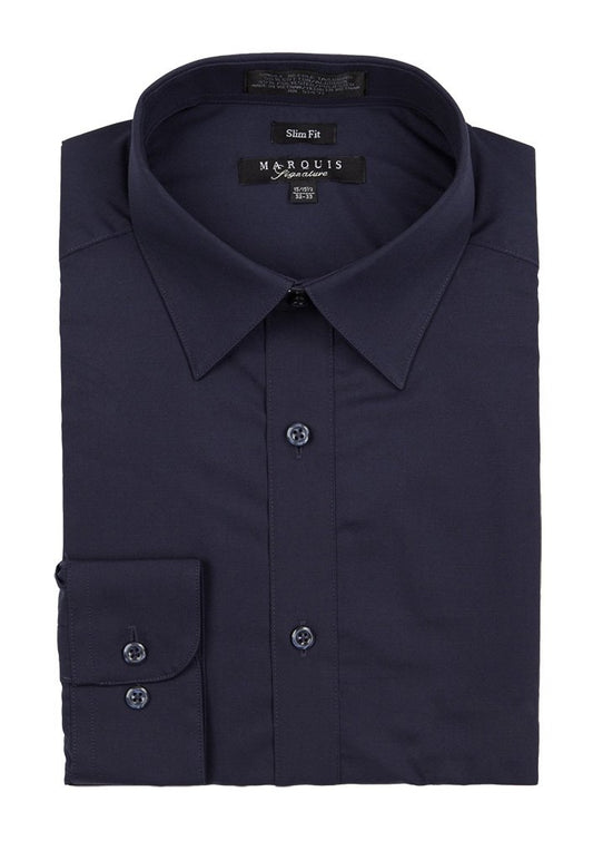 Navy Blue Men long sleeve dress shirt  slim fit