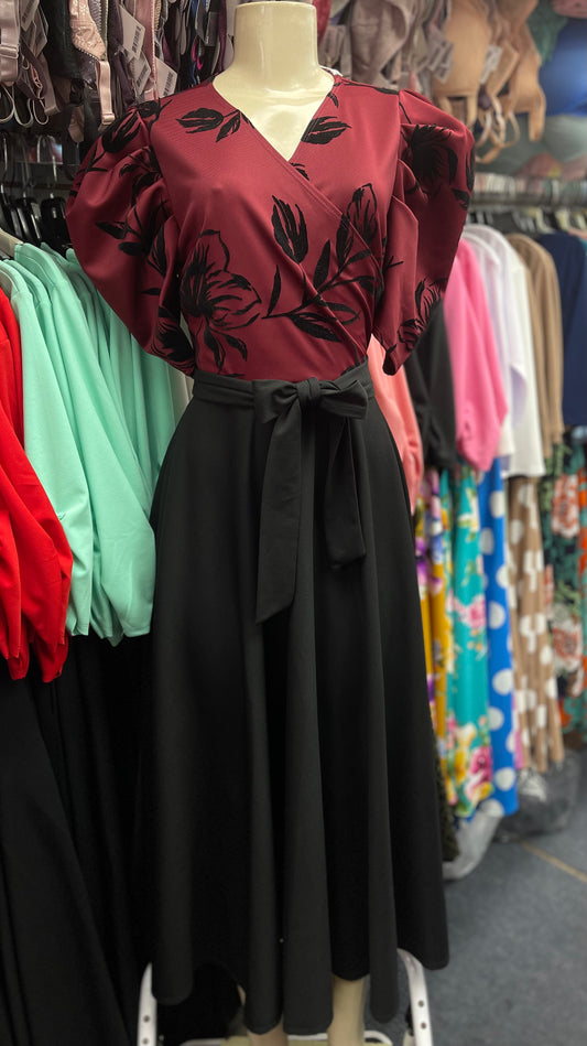 Emma Dress Burgundy & Black