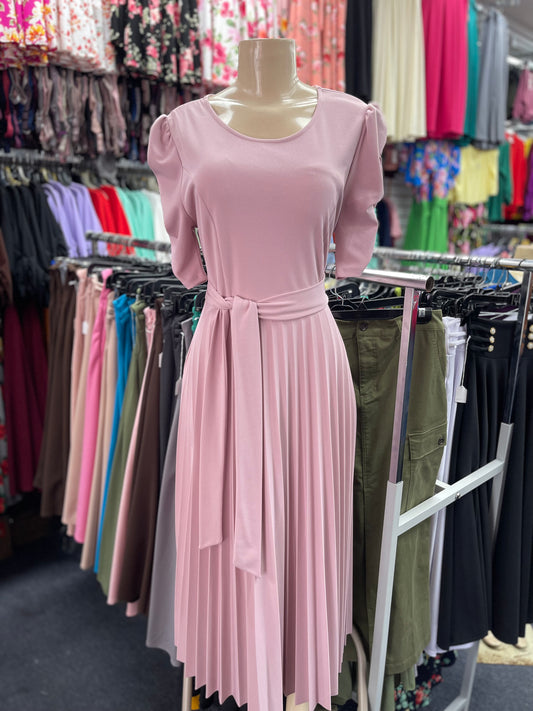 Olivia Pleated Dress Pale Pink