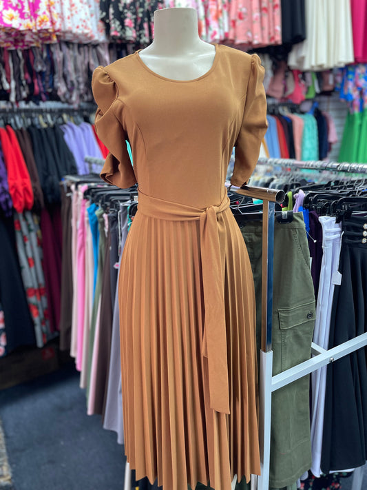 Olivia Pleated Dress Rust