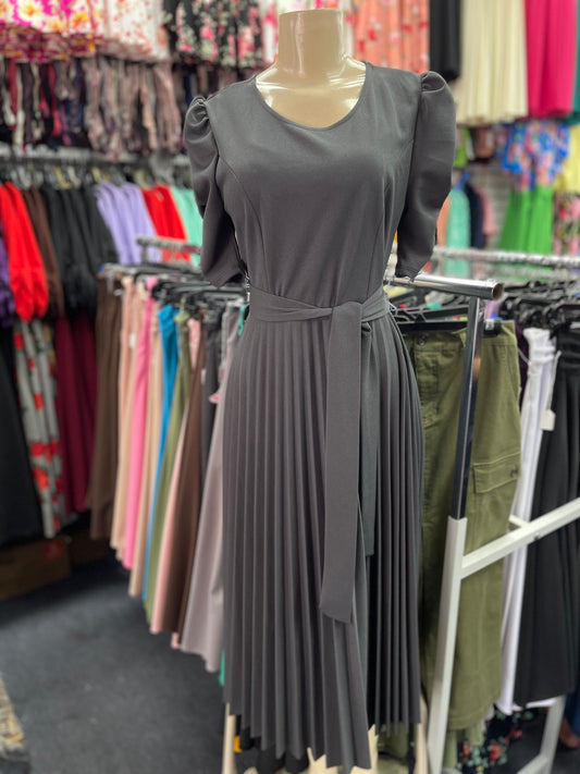 Olivia Pleated Dress Gray