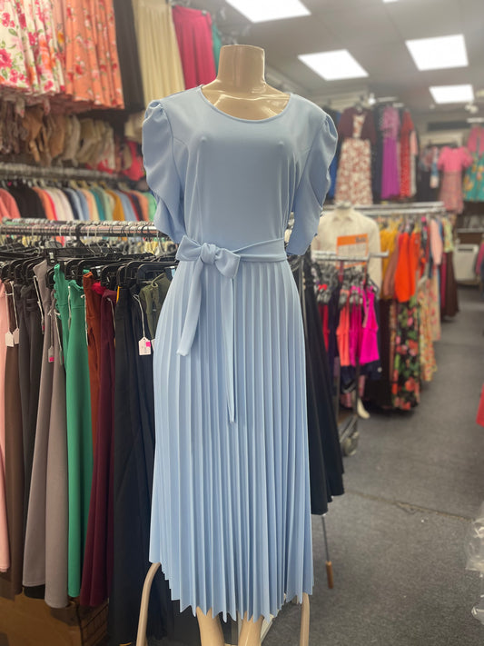 Olivia Pleated Dress Baby Blue